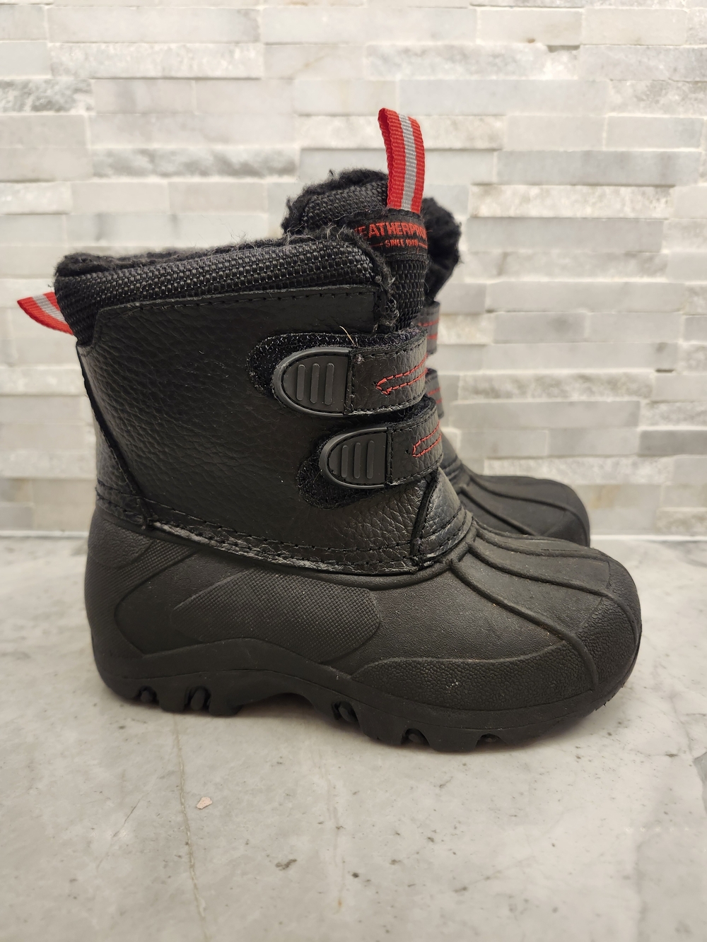 Weatherproof Boys Size 9 Black Winter Snow Boots Faux Fur Velcro Waterproof